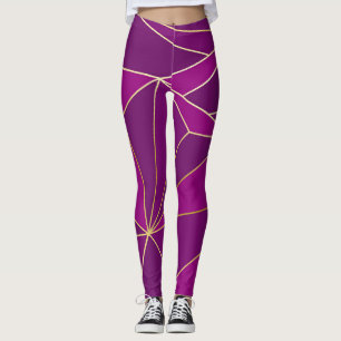 Legging Arte de Polígono Roxo: Fundo Geométrico de Linha D