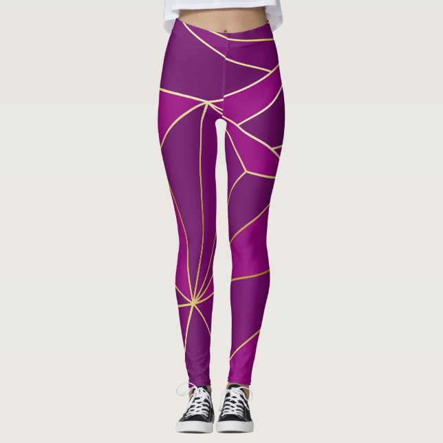Legging Arte de Polígono Roxo: Fundo Geométrico de Linha D (Frente)