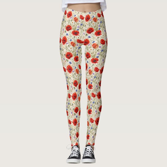 Legging Arte de Prado de Papoula Pinturesca (Frente)
