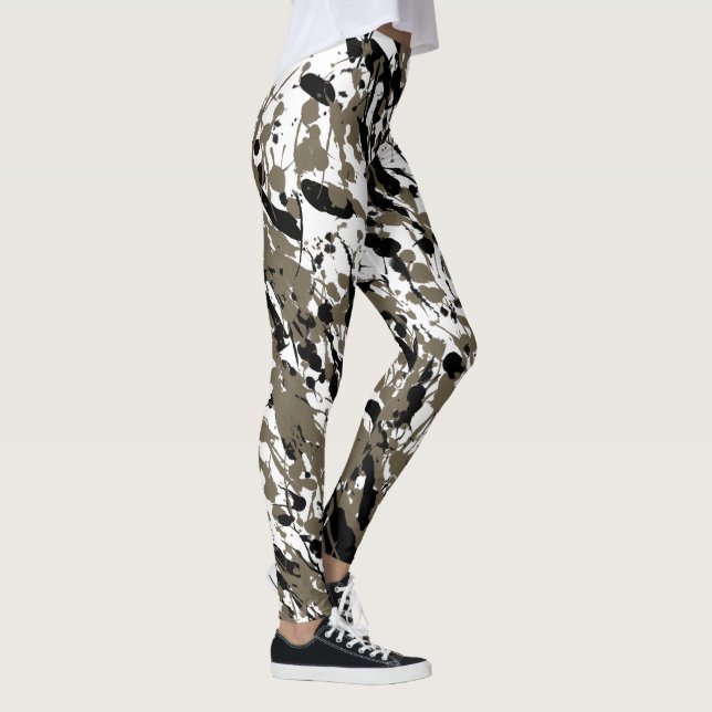 Legging Arte de respingo e gotejamento marrom e preto (Direita)