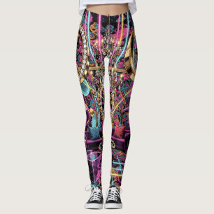 Legging Arte de Salão de Luxo Psicodélico Neon