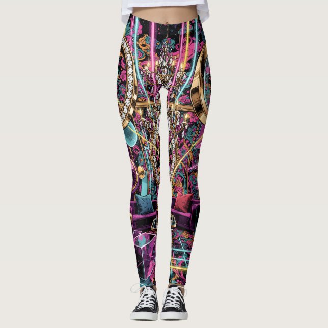 Legging Arte de Salão de Luxo Psicodélico Neon (Frente)