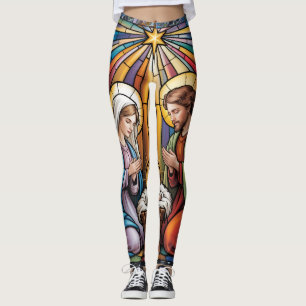 Legging Arte de Vitral da Natividade – Natal da Sagrada Fa