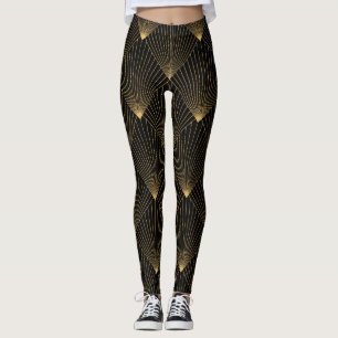 Legging Arte Deco: Legância Dourada Negra.