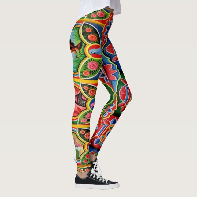 Legging Arte do caminhão encaixada com flores e caneleiras (Direita)