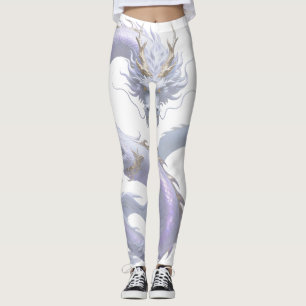 Legging Arte do Dragão Branco Estética de Fantasia Mític