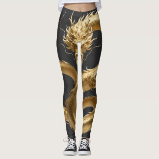 Legging Arte do Dragão Chinês Dourado | Fantasia de Criatu