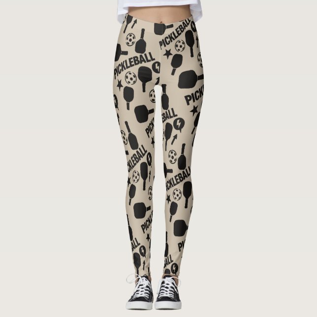 Legging Arte do Motif do Stencil do Pickleball (Frente)