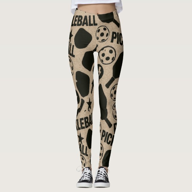 Legging Arte do Motif do Stencil do Pickleball (Frente)