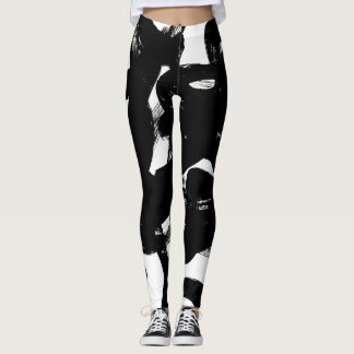 Legging Arte Dourada Luxuosa: Traço Preto Abstrato.