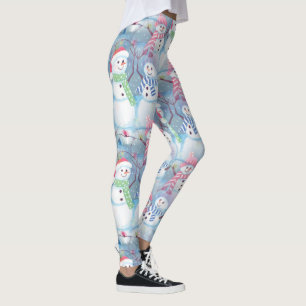 Legging Arte em aquarela de bonecos de neve da temporada d
