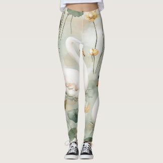 Legging Arte em Aquarela do Cisne Branco de Luxo e Lírio-d
