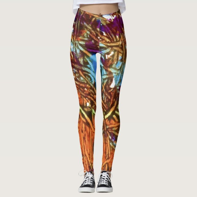 Legging Arte em mármore laranja, verde, azul e roxo (Frente)