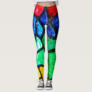 Legging Arte em Mosaico de Vidro Arco-Íris Brilhante