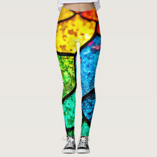 Legging Arte em Textura de Vidro Colorido Vibrante
