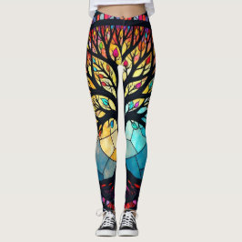 Legging Arte em Vidro Colorido, Árvore da Vida em Vidro Co
