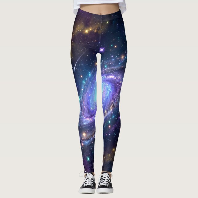 Legging Arte Espacial de Galáxia Espiral Mística (Frente)