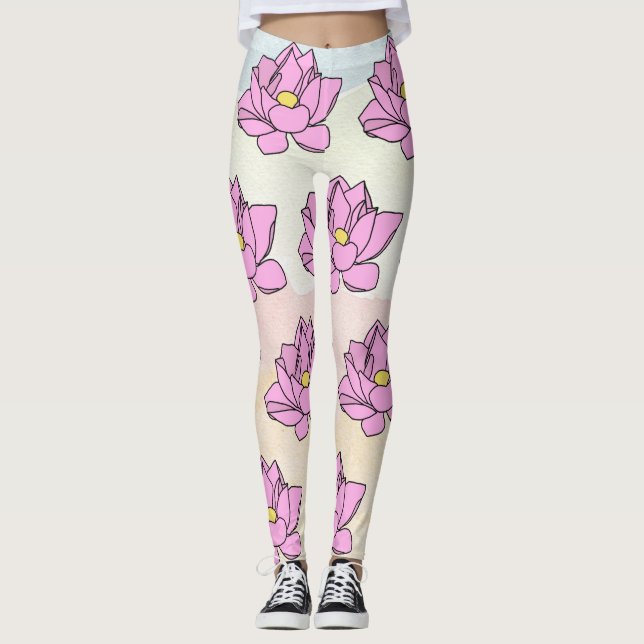 Legging Arte Flor do Lotus Rosa (Frente)
