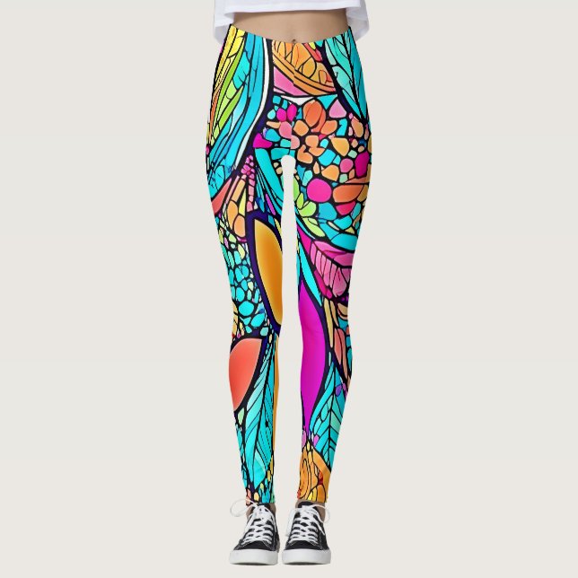 Legging Arte Floral Abstrata Colorida (Frente)