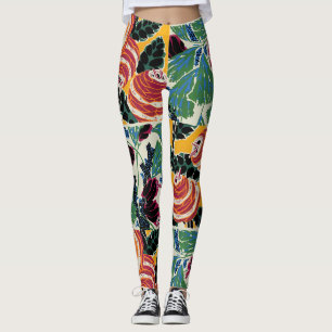 Legging Arte Floral Abstrata Vibrante Magenta e Laranja