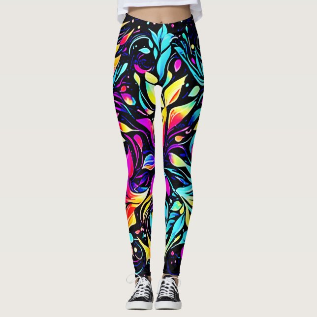 Legging Arte Floral Explosão Neon (Frente)