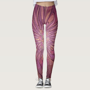 Legging Arte floral fractal moderno abstrato cores de baga
