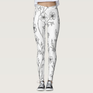 Legging Arte Floral Minimalista em Linha Padrão Sem Costur