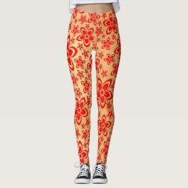 Legging Arte floral ouro Vermelha