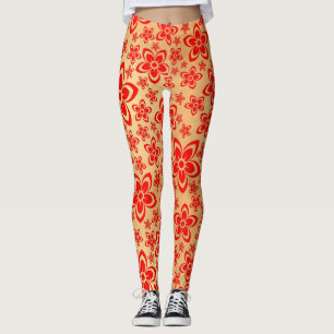 Legging Arte floral ouro Vermelha