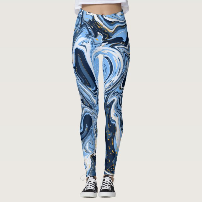 Legging Arte Fluida Azul e Branco (Frente)