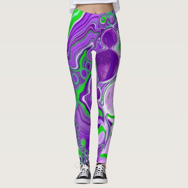 Legging Arte Fluida Marble Roxo e Verde limão (Frente)