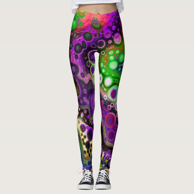 Legging Arte fluida no mármore roxo, Verde limão e preto (Frente)