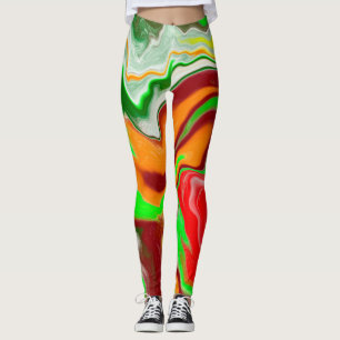 Legging Arte Fluida Vermelha, Verde, Borgonha Colorida