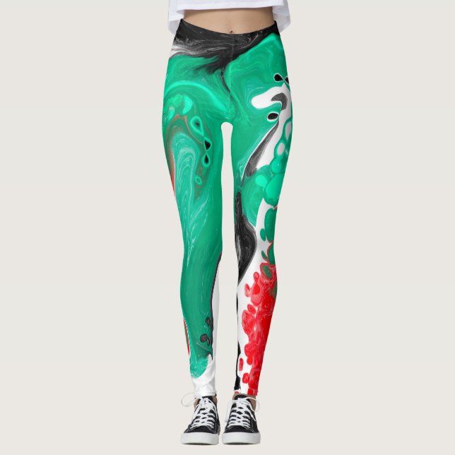 Legging Arte Fluida Vermelha, Verde, Preta e Branca (Frente)