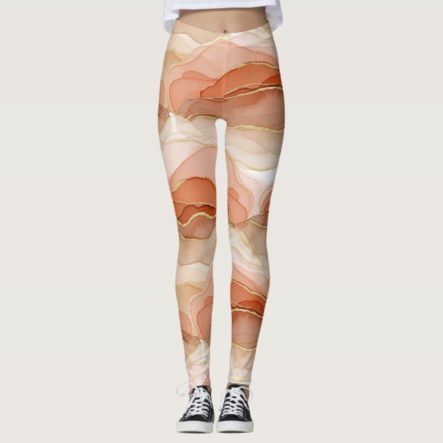 Legging Arte Fluido com Acento Dourado - Mármore Siena (Frente)