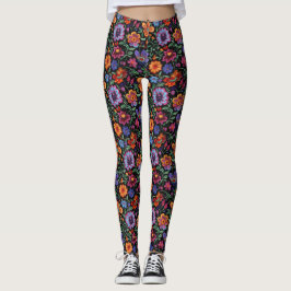 Legging Arte Folclórica Floral Colorida Otomi Mexicana