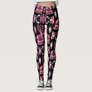 Legging Arte Foliar Nórdica Escandinava do Coelho