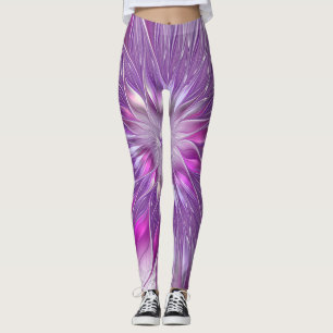 Legging Arte fractal abstrata da paixão da flor roxa rosa