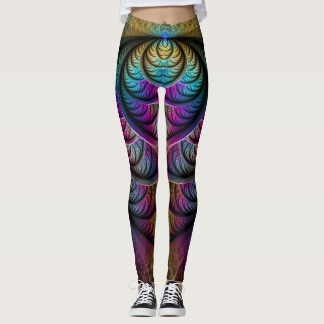 Legging Arte Fractal Abstrato com Padrão Trippy (Frente)