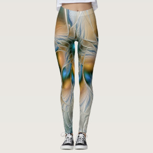 Legging Arte Fractal, Abstrato Fantasia, Com Azul