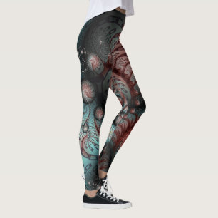 Legging Arte fractal de fantasia vívida abstrata marrom az