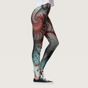 Legging Arte fractal de fantasia vívida abstrata marrom az