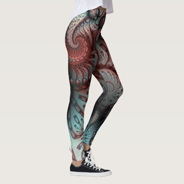 Legging Arte fractal de fantasia vívida abstrata marrom az (Direita)