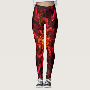 Legging Arte Fractal de Flor Vermelha