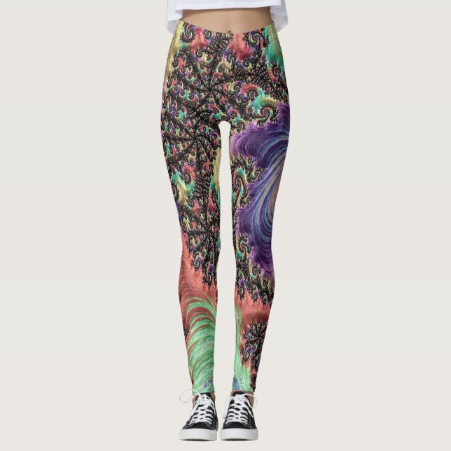 Legging Arte Fractal de Tons Preciosos Boêmio Hippie Color (Frente)
