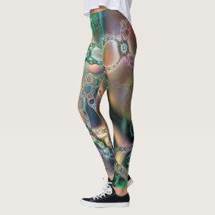 Legging Arte Fractal Divertida Padrão Geométrico Colorido