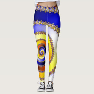 Legging Arte Fractal - ESPIRAL DE PODER azul amarelo laran