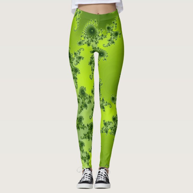 Legging Arte Fractal Espiral do Verde limão Boho (Frente)