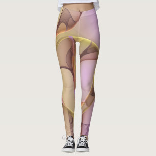 Legging Arte Fractal Rosa Dourado Moderno Abstrato