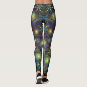 Legging Arte Fractal Roxa Roxa Abstrato brilhante iluminad